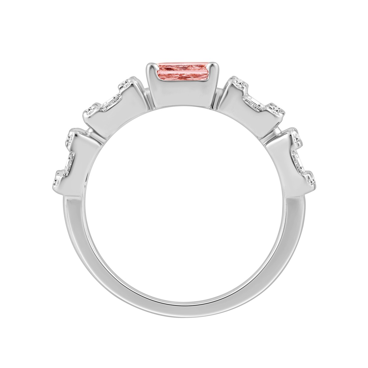 ETERNAL BLUSH COLLECTION 14K WHITE GOLD 1.00CT ROUND/BAGUETTE/ PINK RADIANT DIAMOND LADIES RING