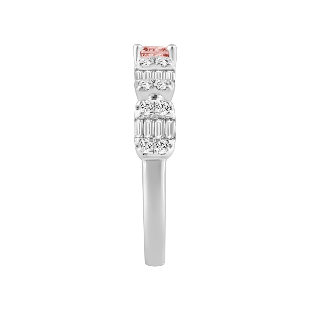 ETERNAL BLUSH COLLECTION 14K WHITE GOLD 1.00CT ROUND/BAGUETTE/ PINK RADIANT DIAMOND LADIES RING
