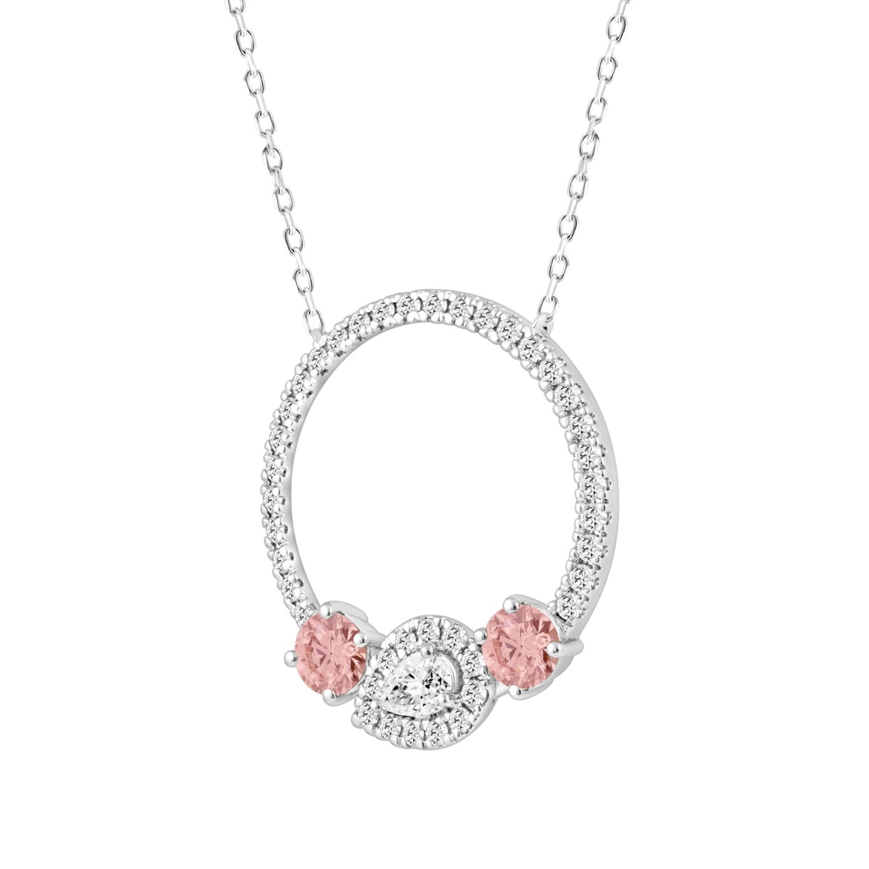 ETERNAL BLUSH COLLECTION 14K WHITE GOLD 1.00CT ROUND PINK DIAMOND / PEAR DIAMOND LADIES NECKLACE