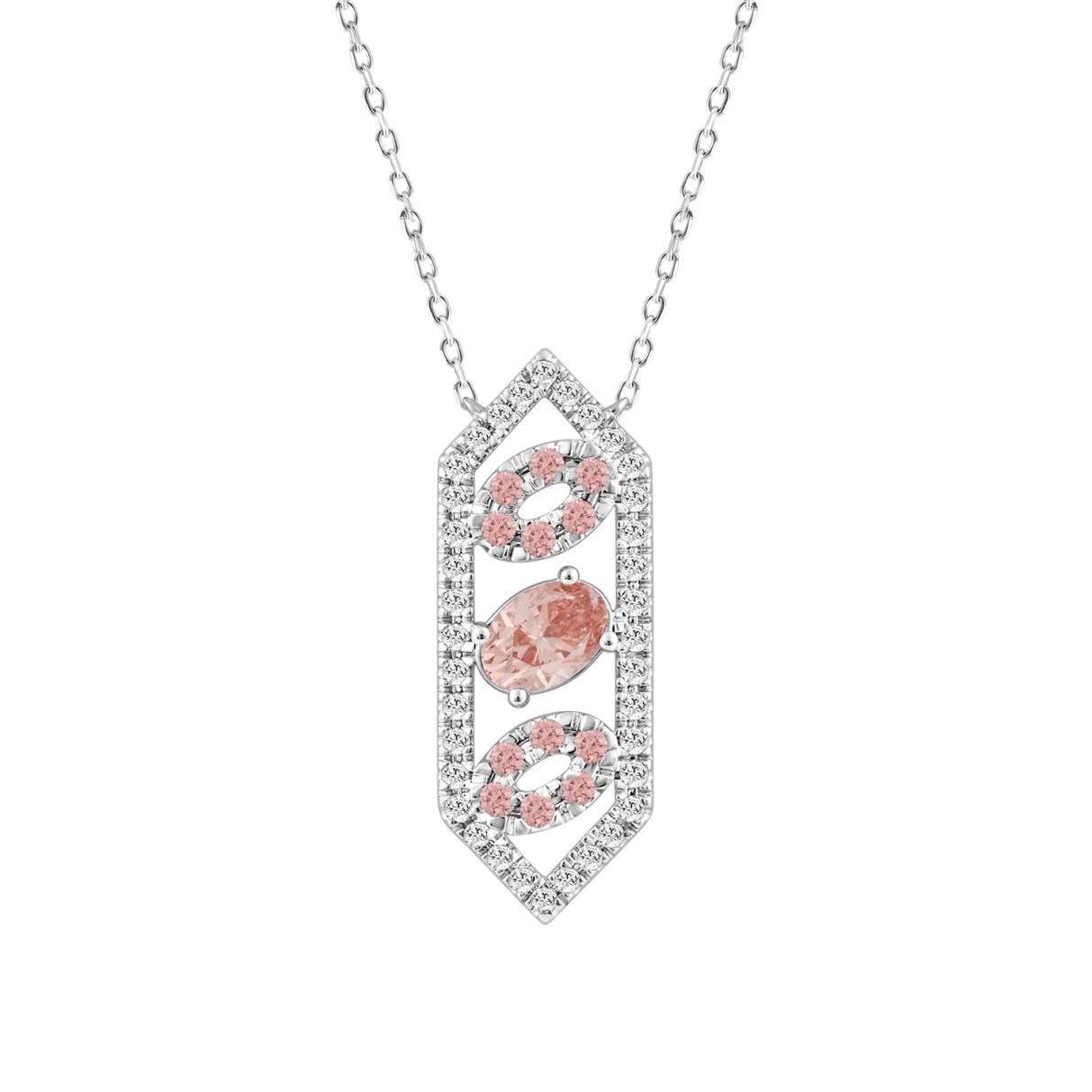 14K WHITE GOLD 1.00CT ROUND/OVAL DIAMOND LADIES NECKLACE