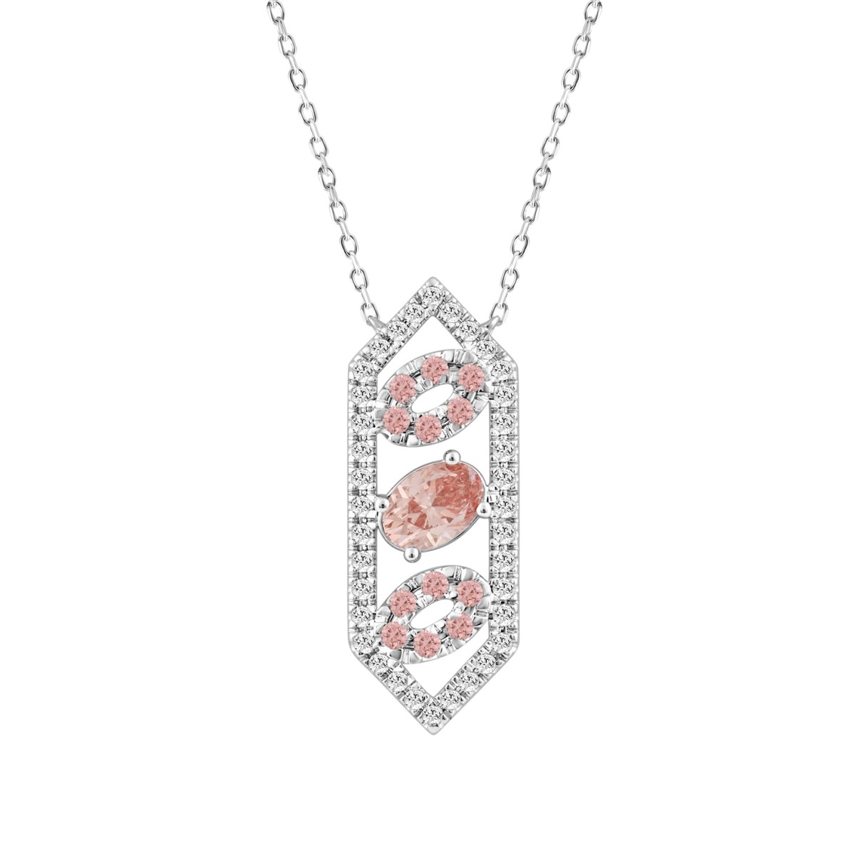 ETERNAL BLUSH COLLECTION 14K WHITE GOLD 1.00CT PINK ROUND DIAMOND /PINK OVAL DIAMOND LADIES NECKLACE