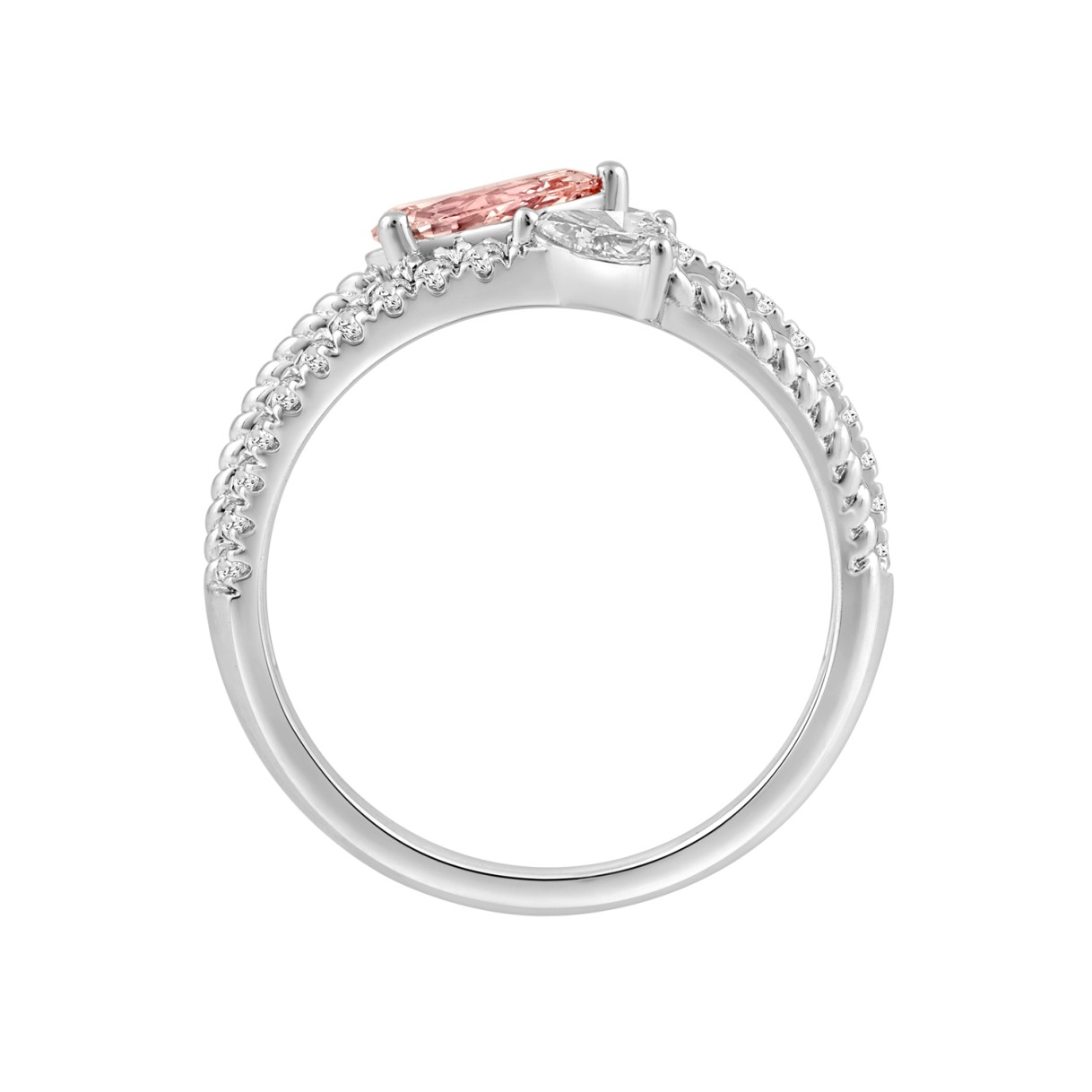 ETERNAL BLUSH COLLECTION 14K WHITE GOLD 1.00CT ROUND/PEAR DIAMOND LADIES RING (PINK PEAR)