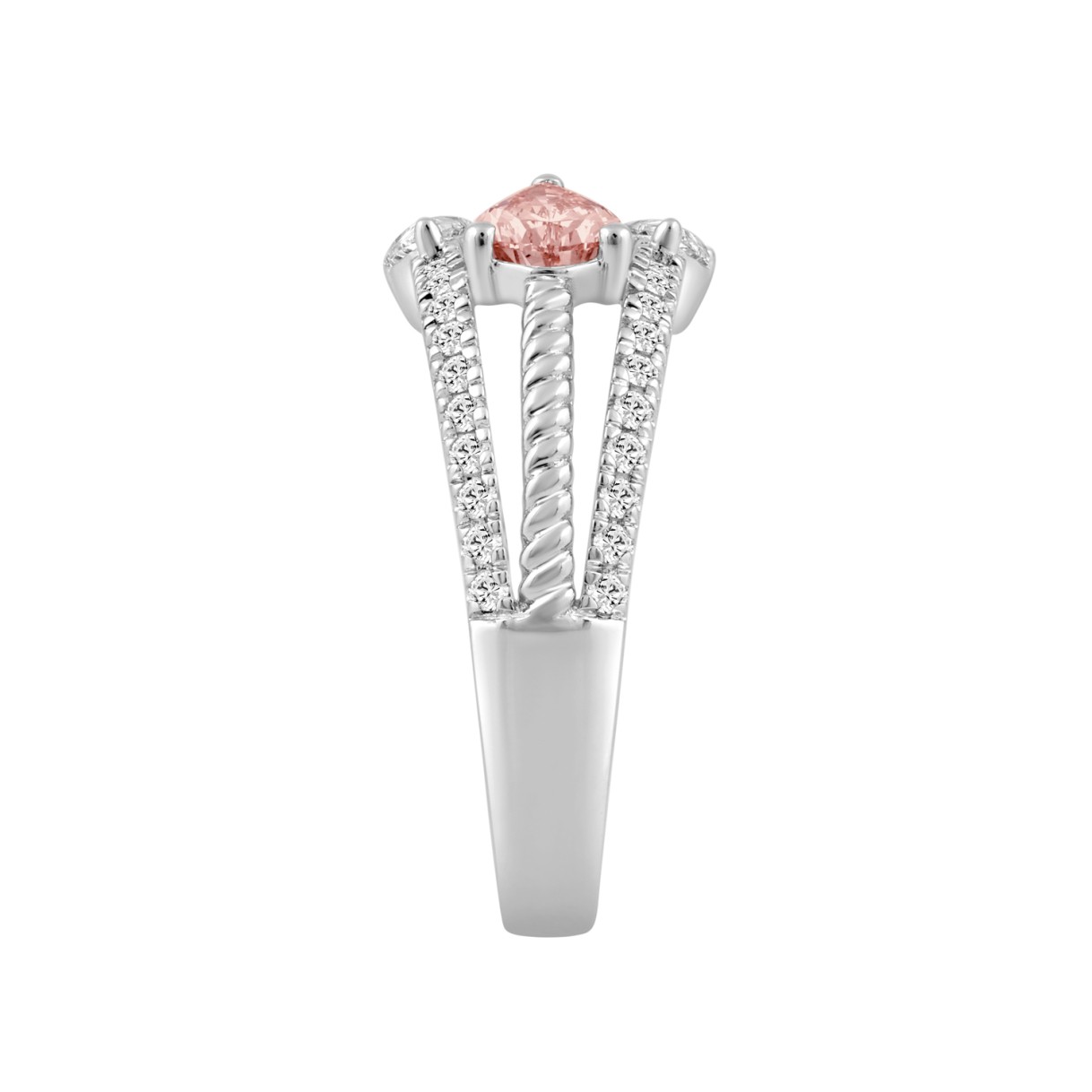 ETERNAL BLUSH COLLECTION 14K WHITE GOLD 1.00CT ROUND/PEAR DIAMOND LADIES RING (PINK PEAR)