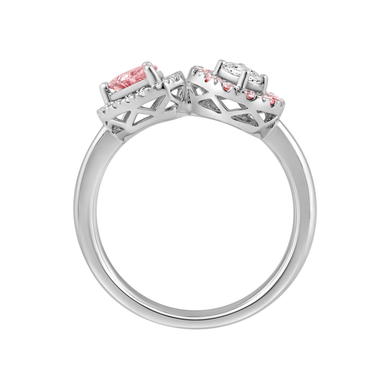 ETERNAL BLUSH COLLECTION 14K WHITE GOLD 1.00CT PINK ROUND /PEAR DIAMOND & OVAL DIAMOND LADIES RING