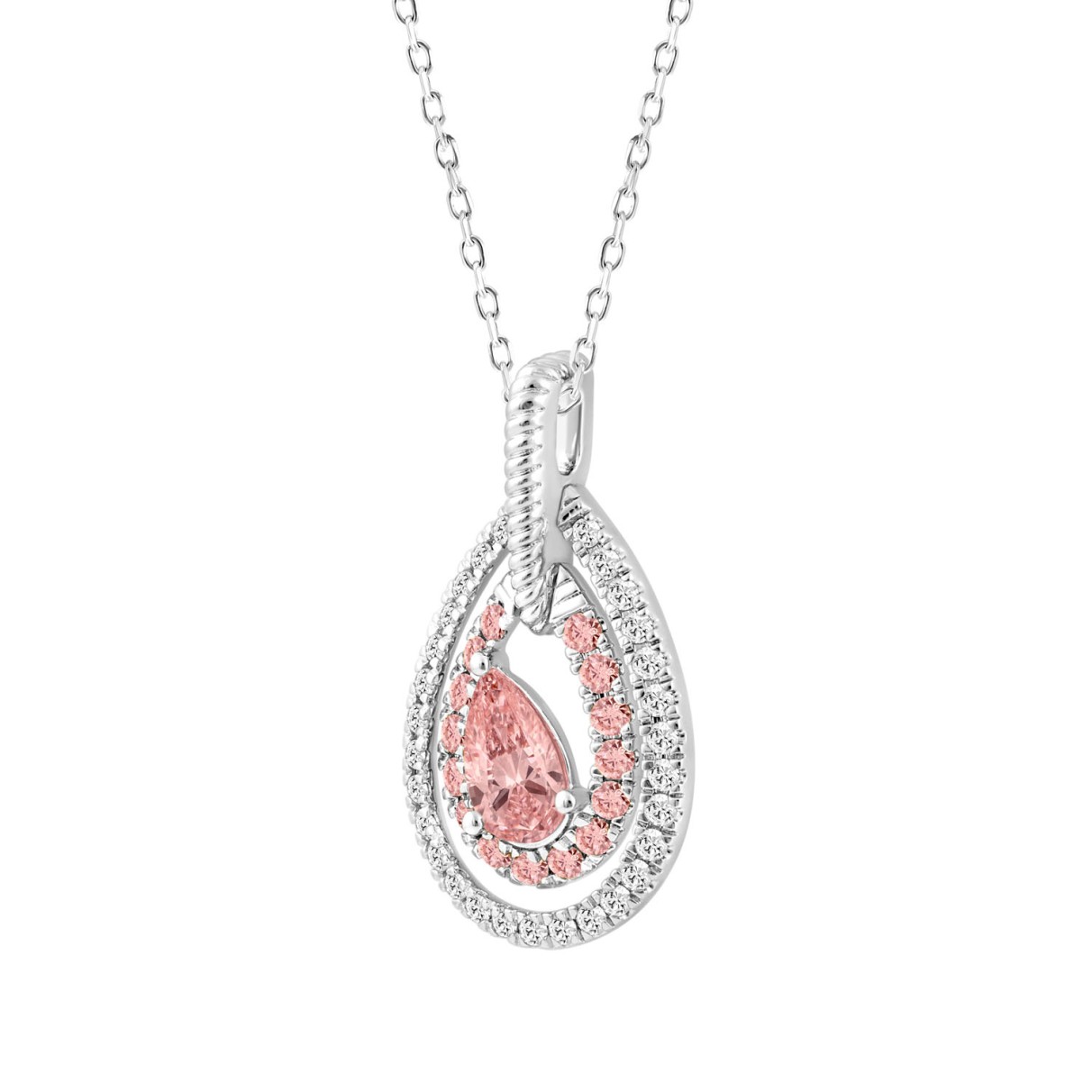 14K WHITE GOLD 1.00CT ROUND/PEAR DIAMOND LADIES PENDANT WITH CHAIN