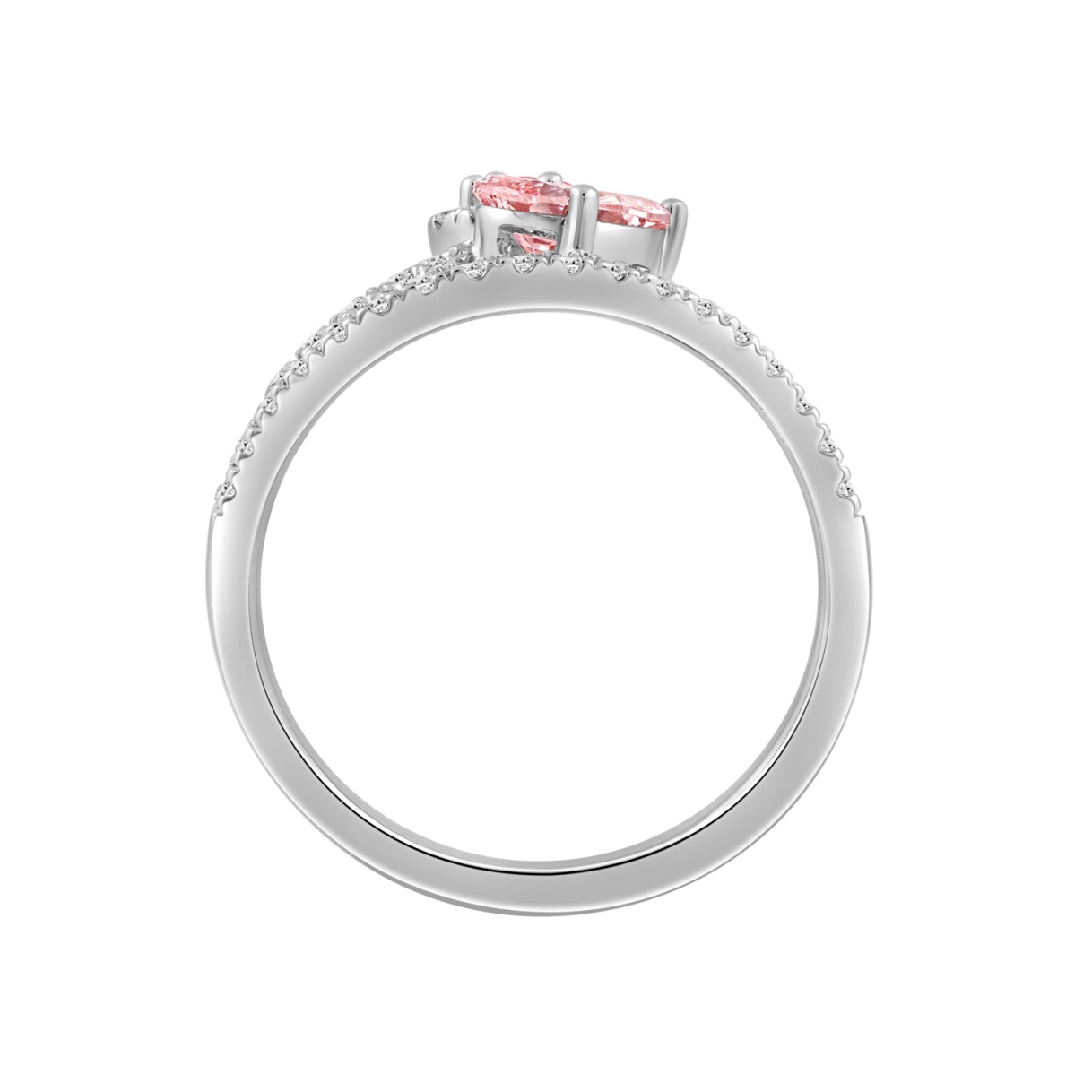 ETERNAL BLUSH COLLECTION 14K WHITE GOLD 1.00CT PINK ROUND/ PINK PEAR DIAMOND LADIES RING