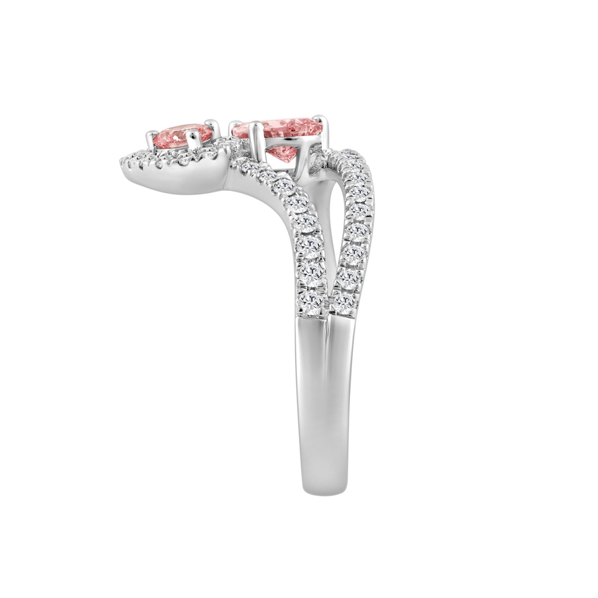 ETERNAL BLUSH COLLECTION 14K WHITE GOLD 1.00CT PINK ROUND/ PINK PEAR DIAMOND LADIES RING