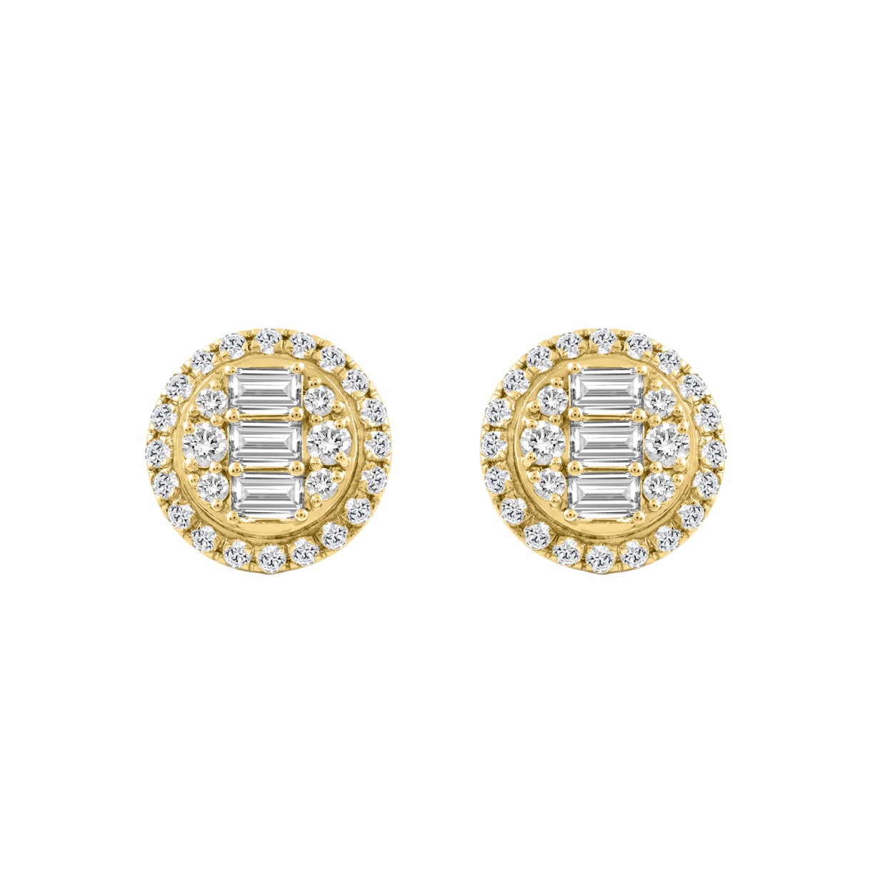 10K YELLOW GOLD 1 1/4CT ROUND/EMERALD DIAMOND LADIES EARRINGS 