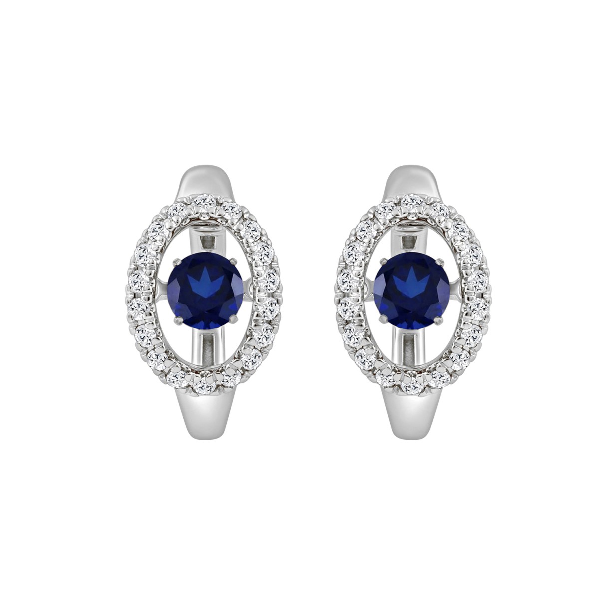 14K WHITE GOLD 3/4CT ROUND DIAMOND LADIES HOOPS EARRING (BLUE ROUND)