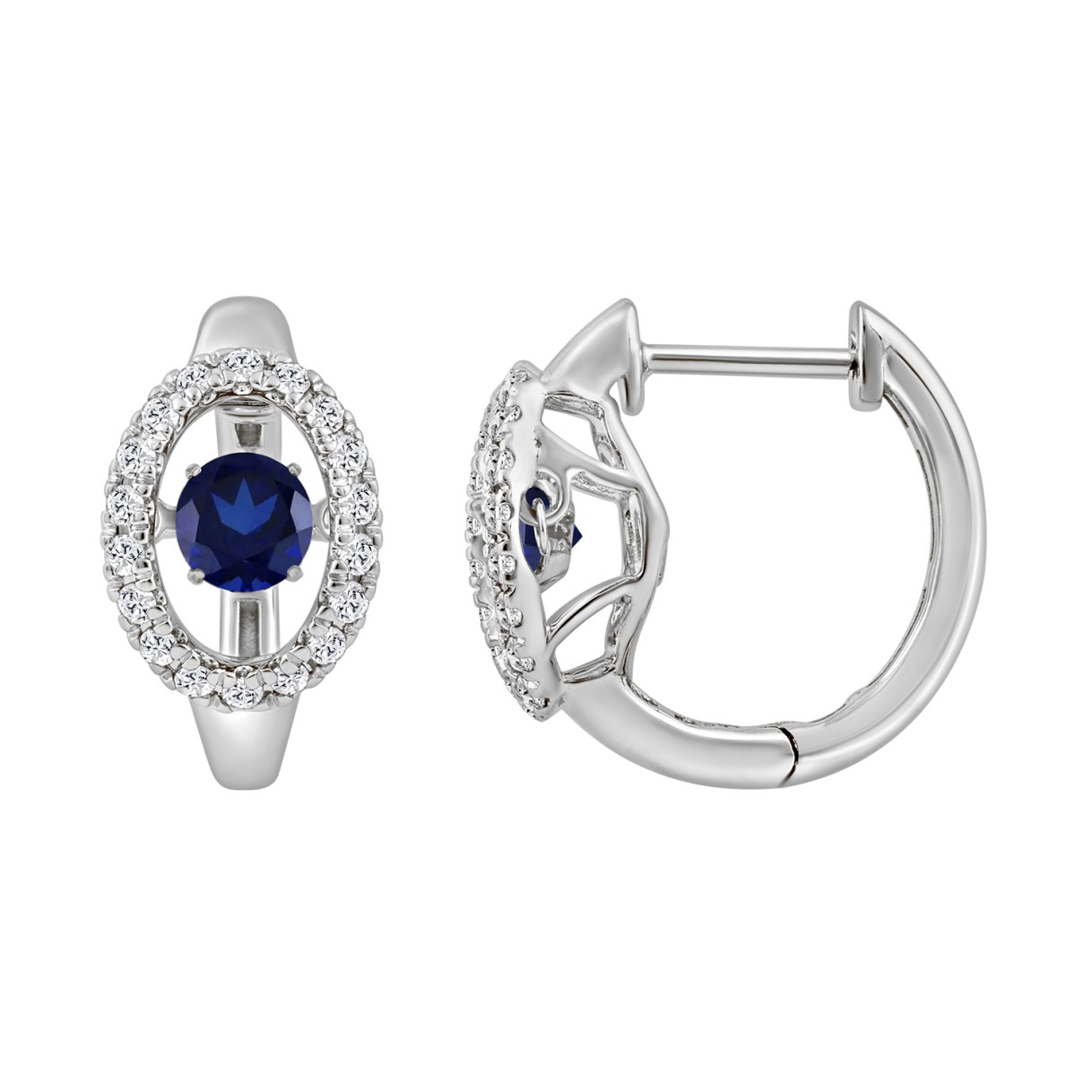 14K WHITE GOLD 3/4CT ROUND DIAMOND LADIES HOOPS EARRING (BLUE ROUND)