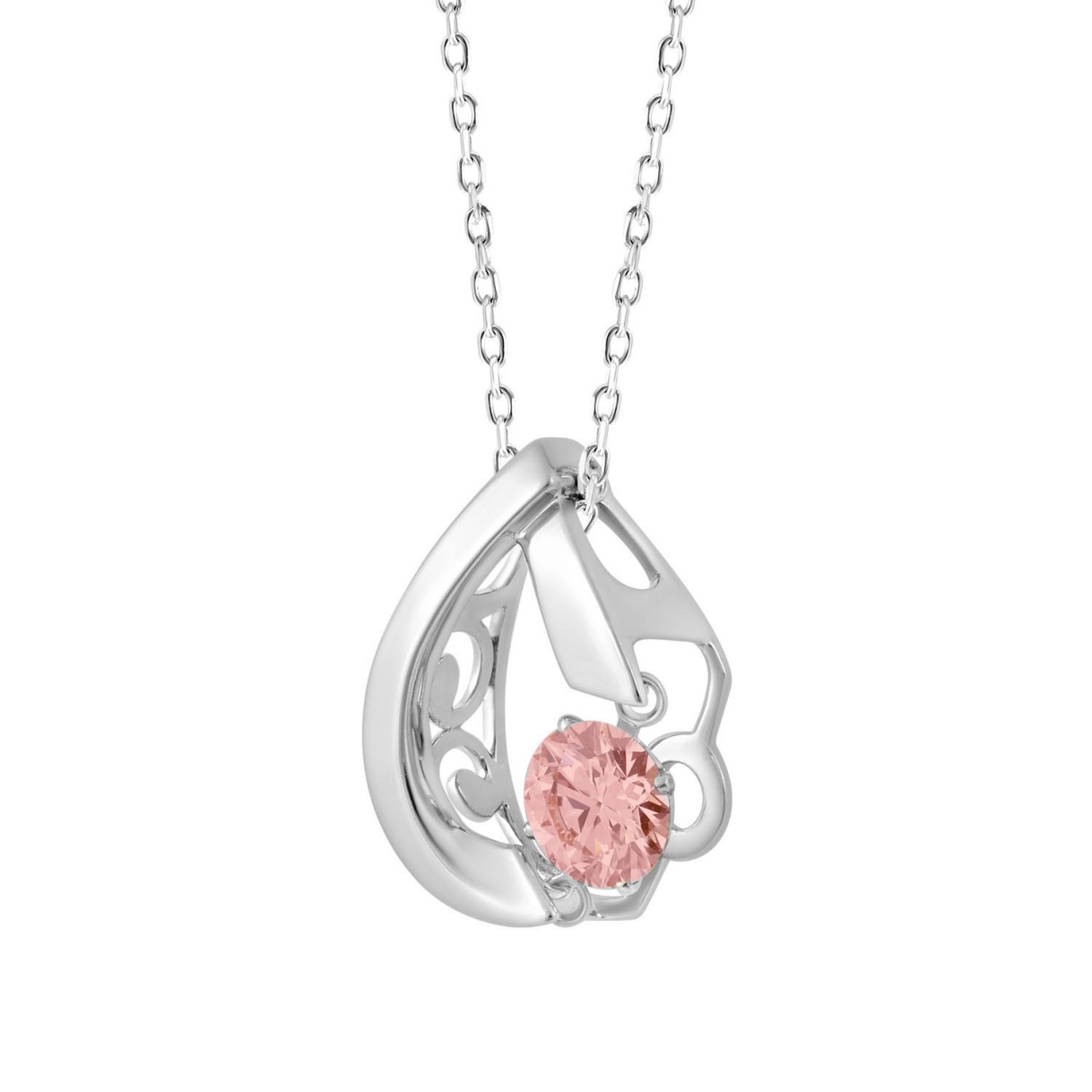 ETERNAL BLUSH COLLECTION 14K WHITE GOLD 1/2CT ROUND DIAMOND LADIES PENDANT (ROUND PINK)