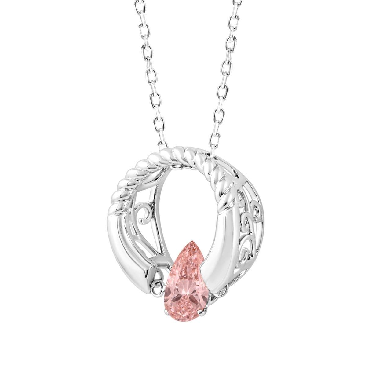 ETERNAL BLUSH COLLECTION 14K WHITE GOLD 1/2CT PINK PEAR DIAMOND LADIES PENDANT WITH CHAIN