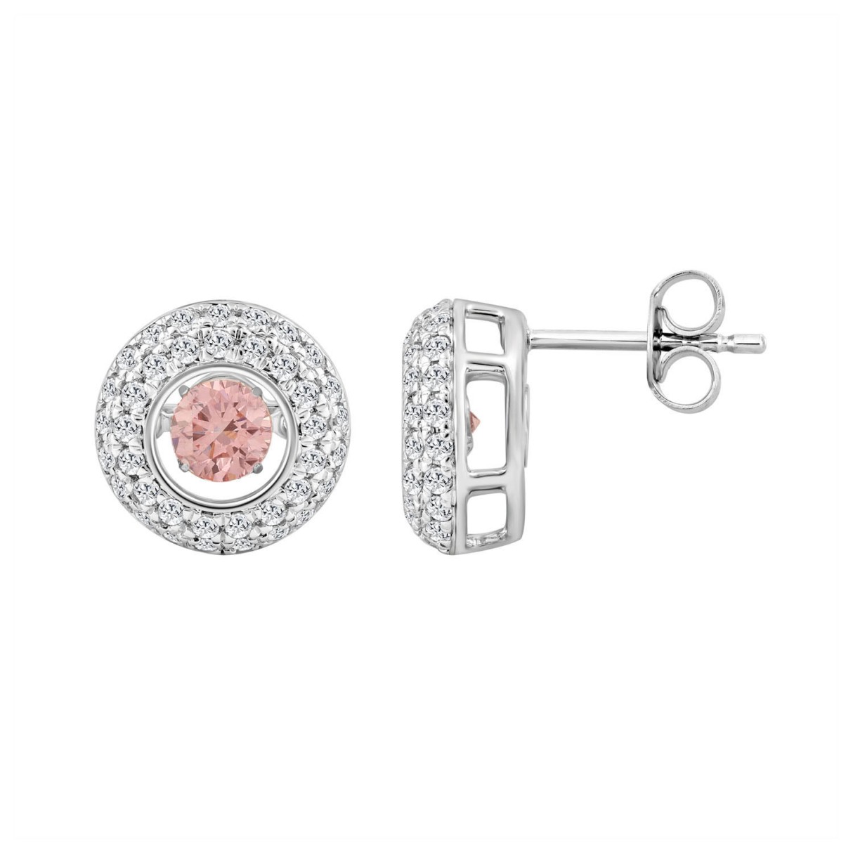ETERNAL BLUSH COLLECTION 14K WHITE GOLD 1.00CT ROUND DIAMOND LADIES EARRING (ROUND PINK )