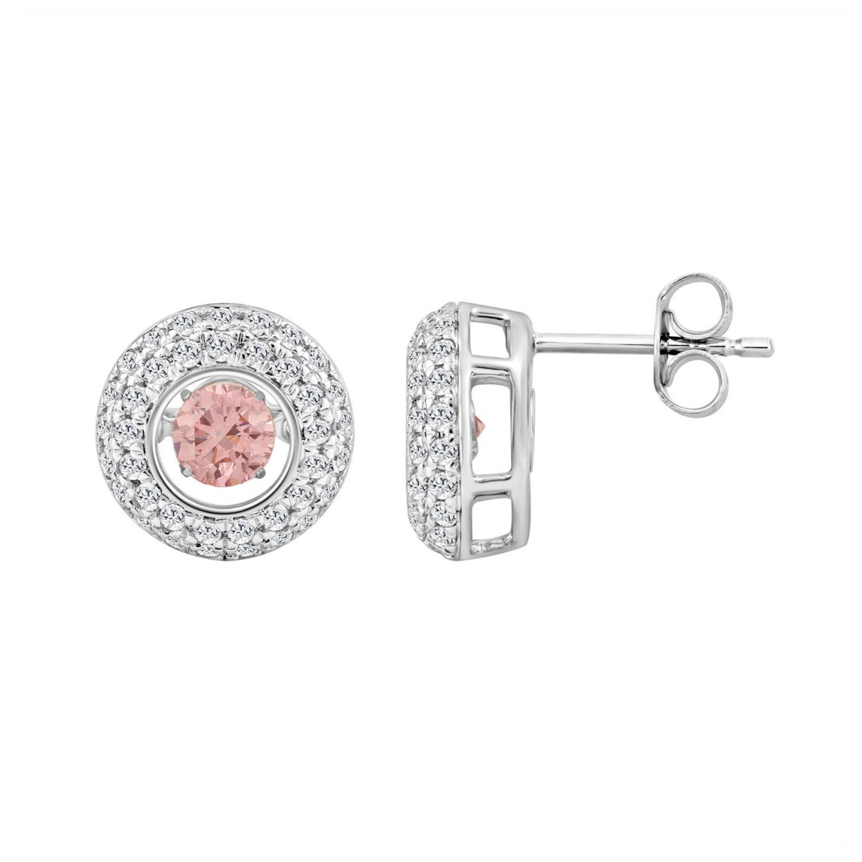 ETERNAL BLUSH COLLECTION 14K WHITE GOLD 1.00CT ROUND DIAMOND LADIES EARRING (ROUND PINK )