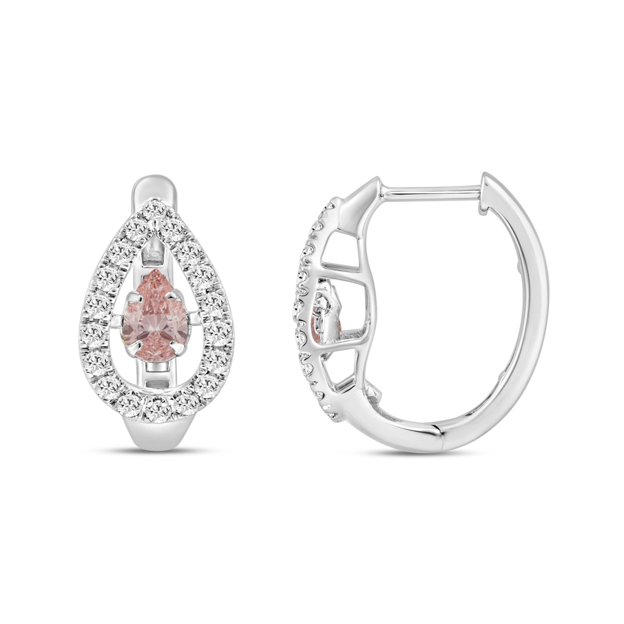 ETERNAL BLUSH COLLECTION 14K WHITE GOLD 1.00CT ROUND/ PINK PEAR DIAMOND LADIES HOOPS EARRING
