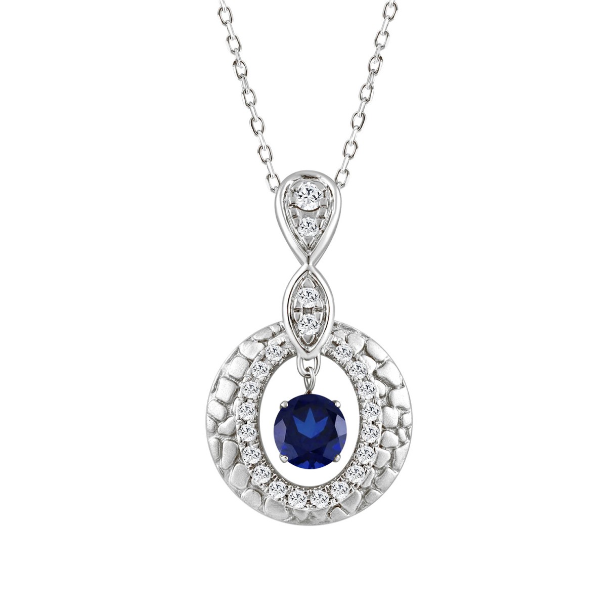 14K WHITE GOLD 3/4CT ROUND DIAMOND LADIES PENDANT WITH CHAIN (ROUND BLUE)