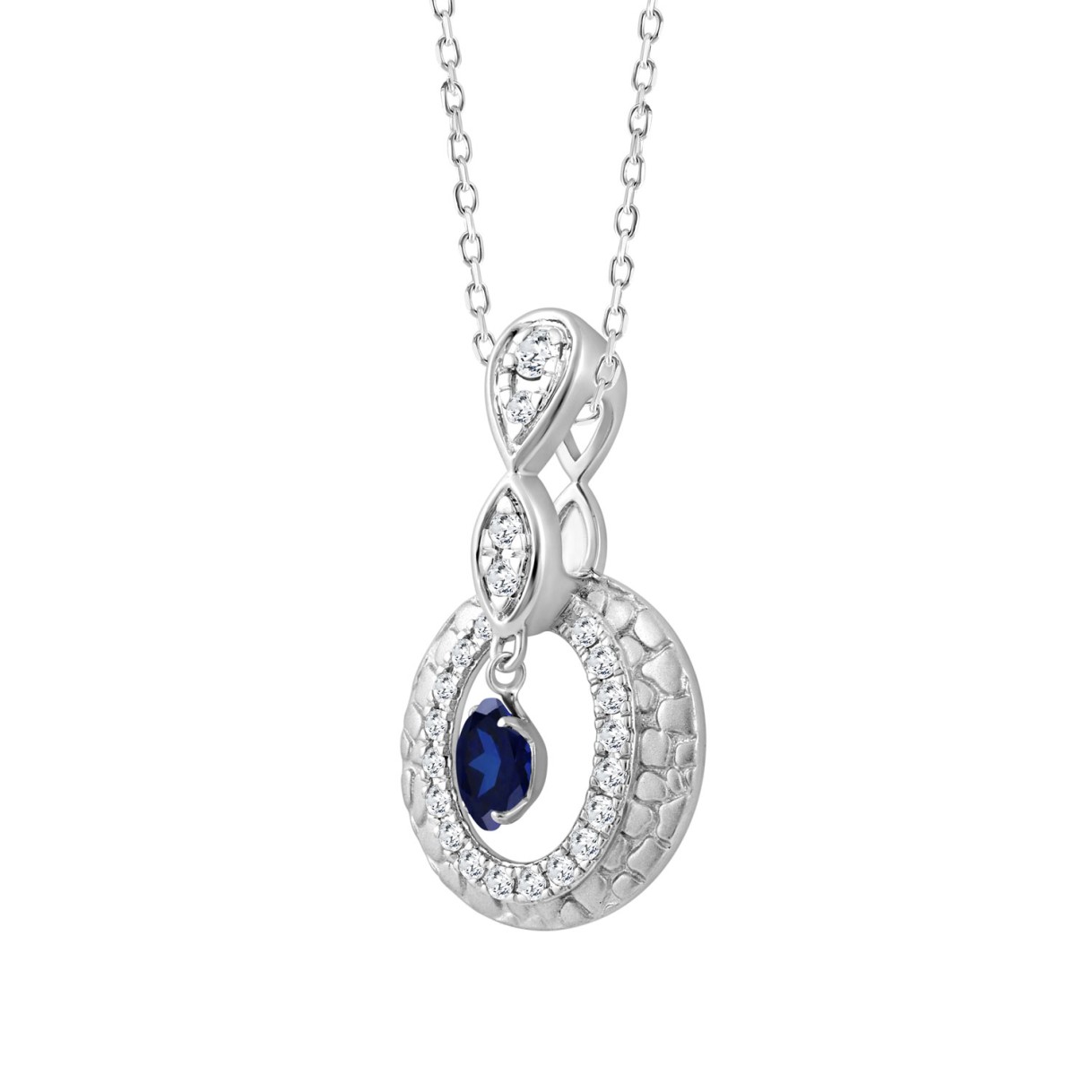 14K WHITE GOLD 3/4CT ROUND DIAMOND LADIES PENDANT WITH CHAIN (ROUND BLUE)