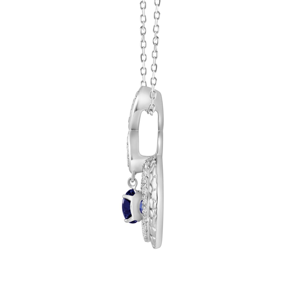14K WHITE GOLD 3/4CT ROUND DIAMOND LADIES PENDANT WITH CHAIN (ROUND BLUE)