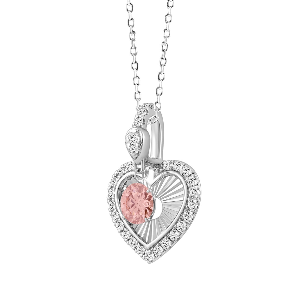 ETERNAL BLUSH COLLECTION 14K WHITE GOLD 3/4CT ROUND DIAMOND LADIES PENDANT WITH CHAIN (ROUND PINK)