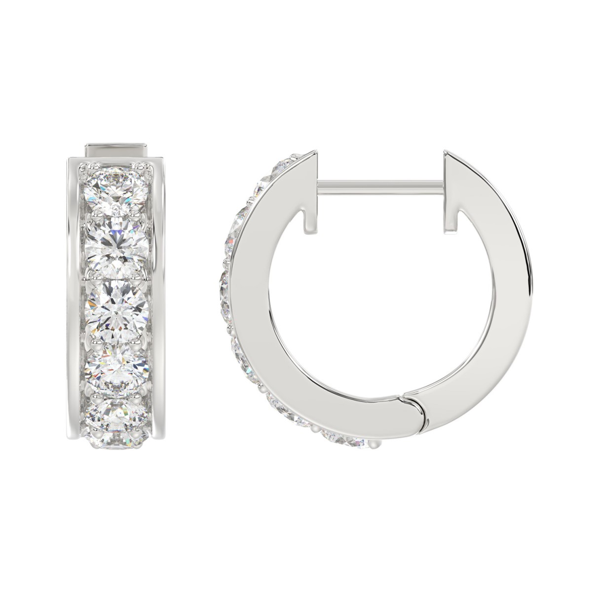 10K WHITE GOLD 1.00CT ROUND DIAMOND LADIES HOOPS EARRINGS