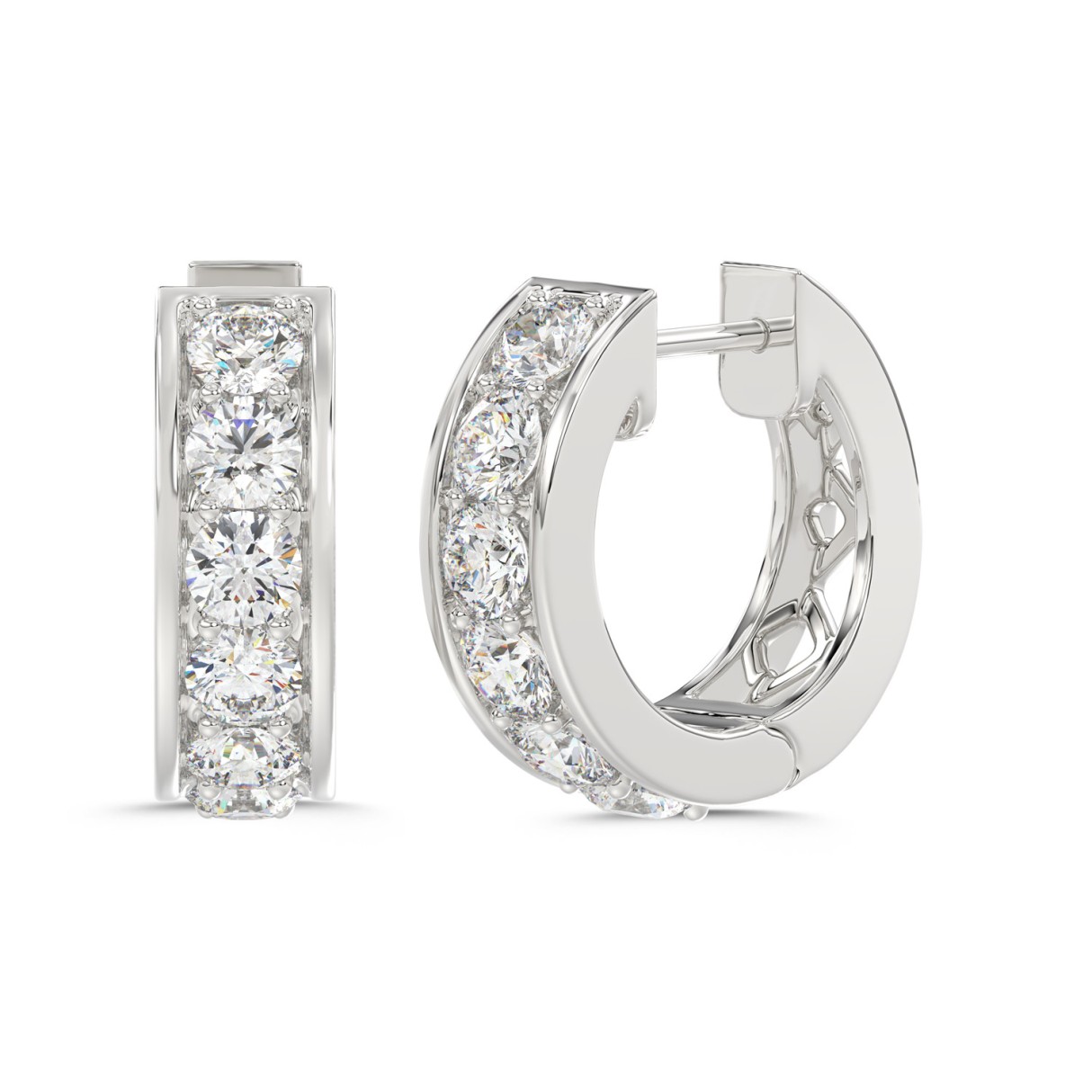 10K WHITE GOLD 1.00CT ROUND DIAMOND LADIES HOOPS EARRINGS