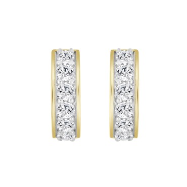 10K YELLOW GOLD 1.00CT ROUND DIAMOND LADIES HOOP EARRINGS