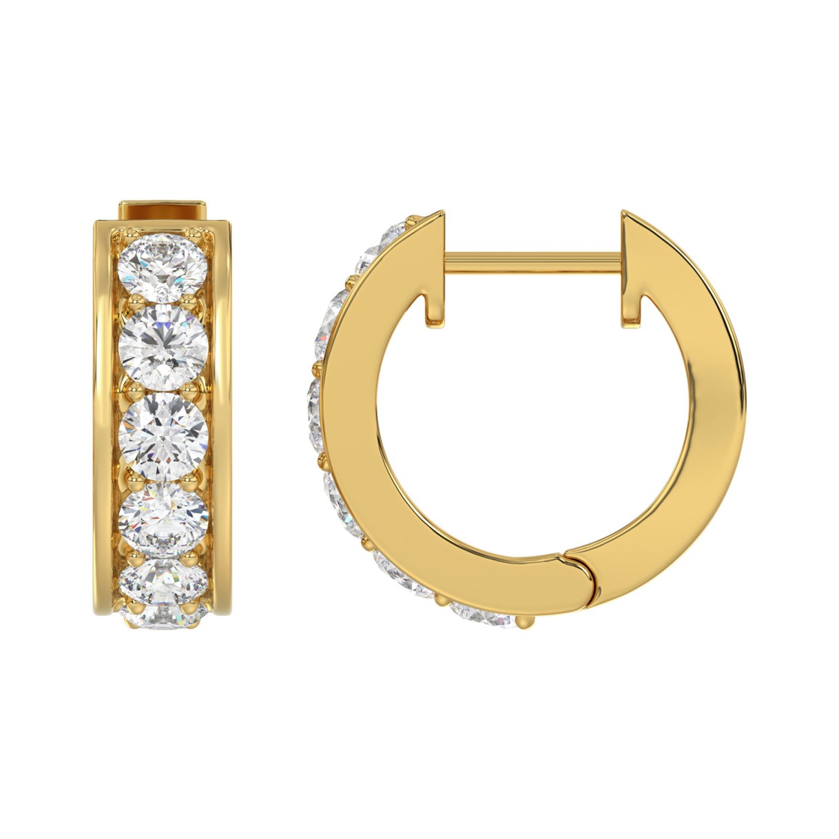 10K YELLOW GOLD 1.00CT ROUND DIAMOND LADIES HOOP EARRINGS
