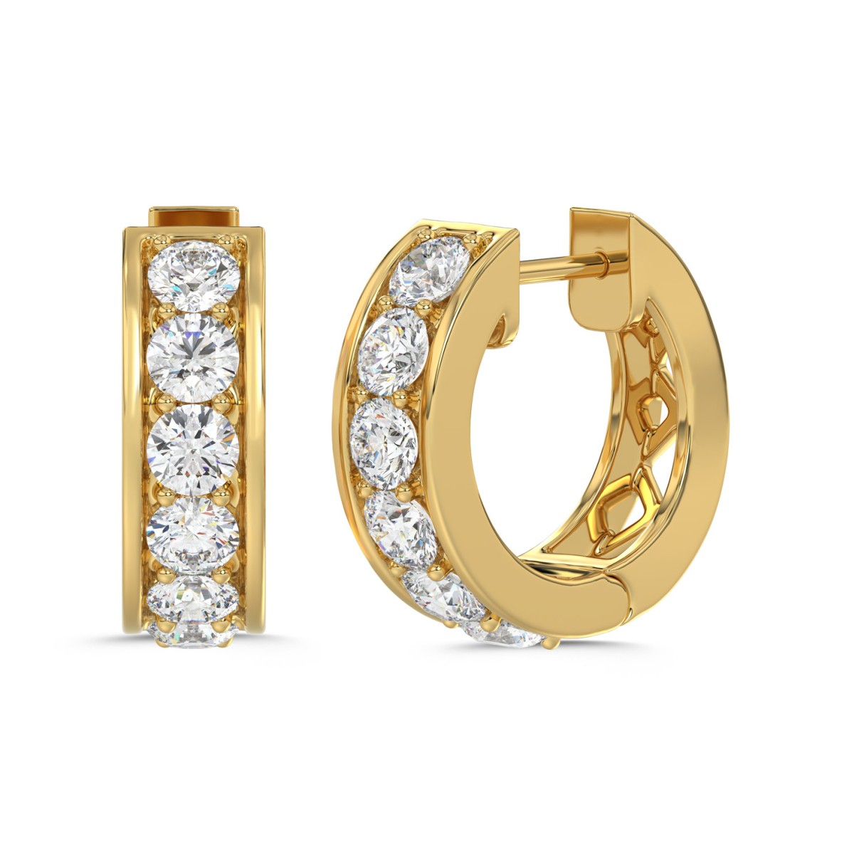10K YELLOW GOLD 1.00CT ROUND DIAMOND LADIES HOOP EARRINGS