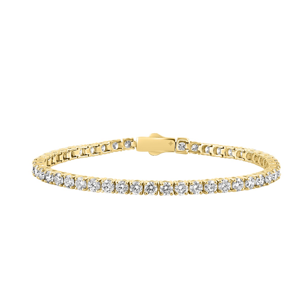 18K YELLOW GOLD 7.00CT ROUND DIAMOND LADIES TENNIS BRACELET (TALON CLAWS LOCK)