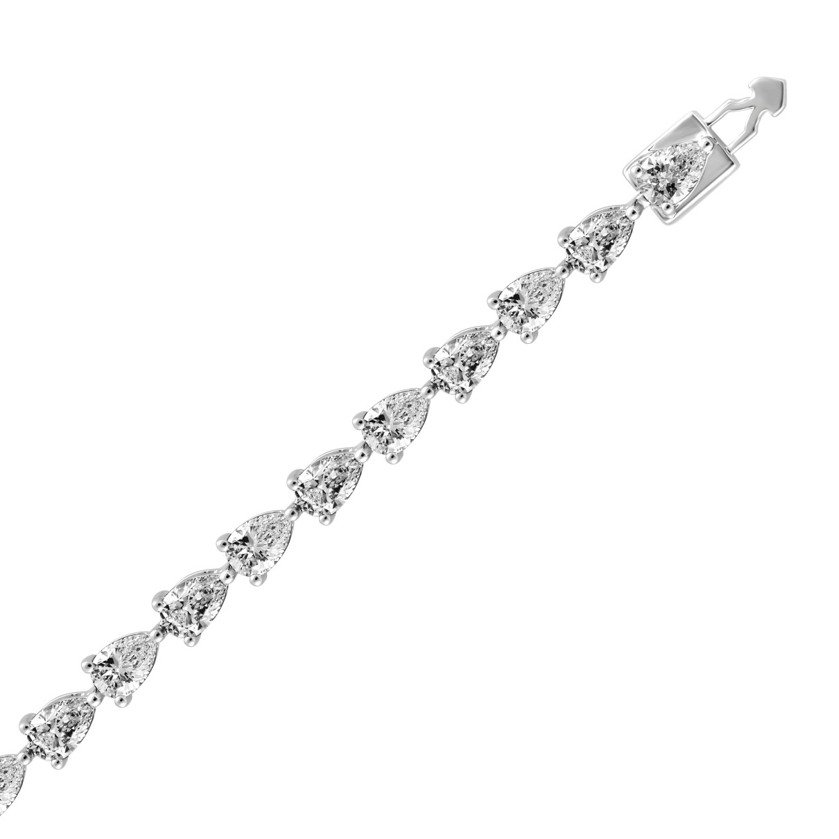 18K WHITE GOLD 7.00CT PEAR DIAMOND LADIES TENNIS BRACELET (TALON CLAWS LOCK)