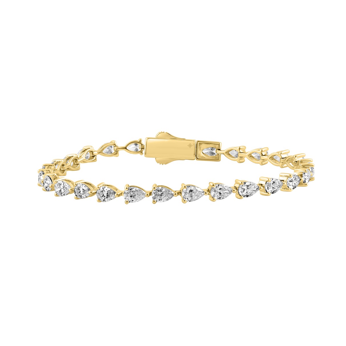 18K YELLOW GOLD 7.00CT PEAR DIAMOND LADIES TENNIS ...