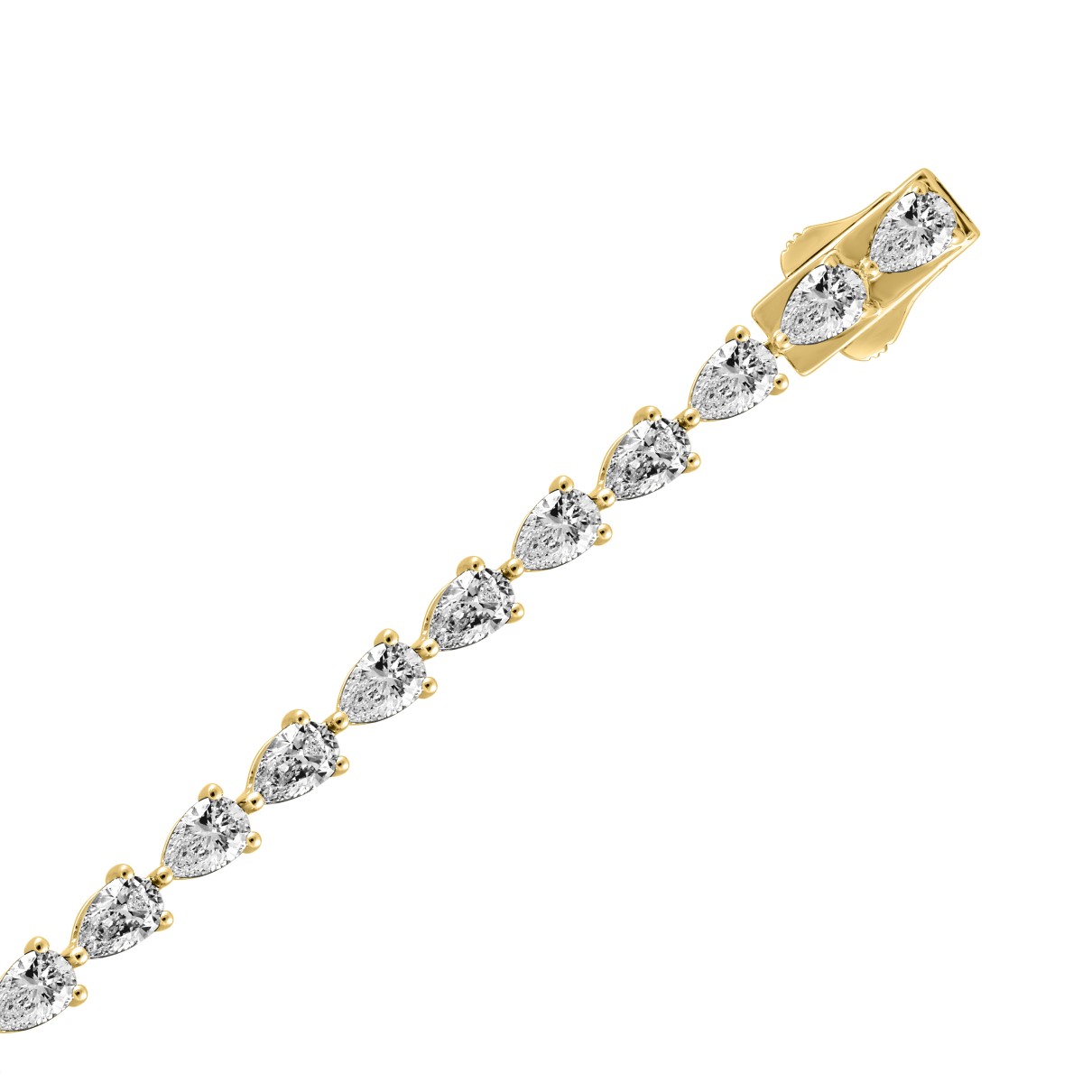 18K YELLOW GOLD 7.00CT PEAR DIAMOND LADIES TENNIS BRACELET (TALON CLAWS LOCK)