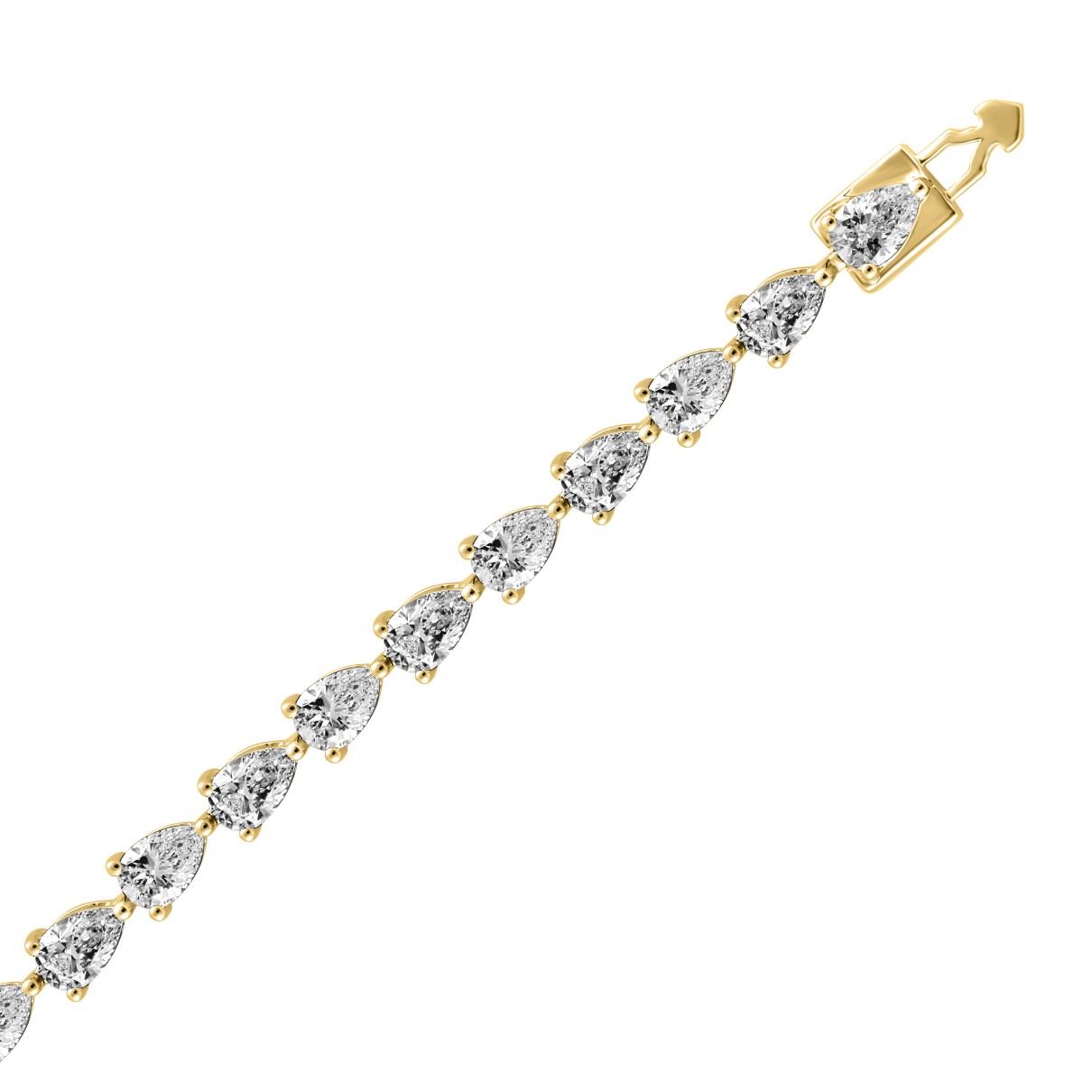 18K YELLOW GOLD 7.00CT PEAR DIAMOND LADIES TENNIS BRACELET (TALON CLAWS LOCK)