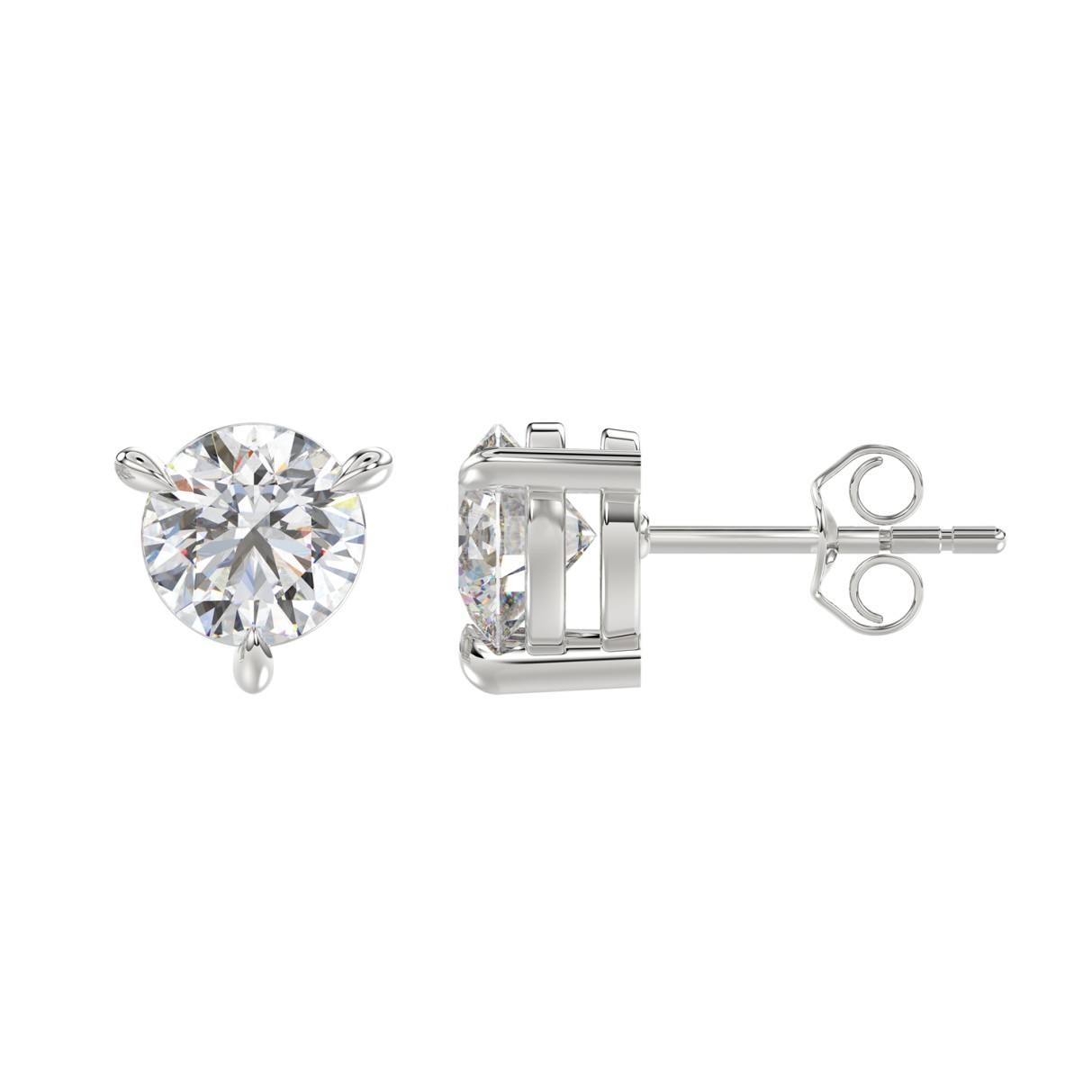 18K WHITE GOLD 2.00CT ROUND DIAMOND SOLITAIRE EARRINGS (TALON CLAWS LOCK)