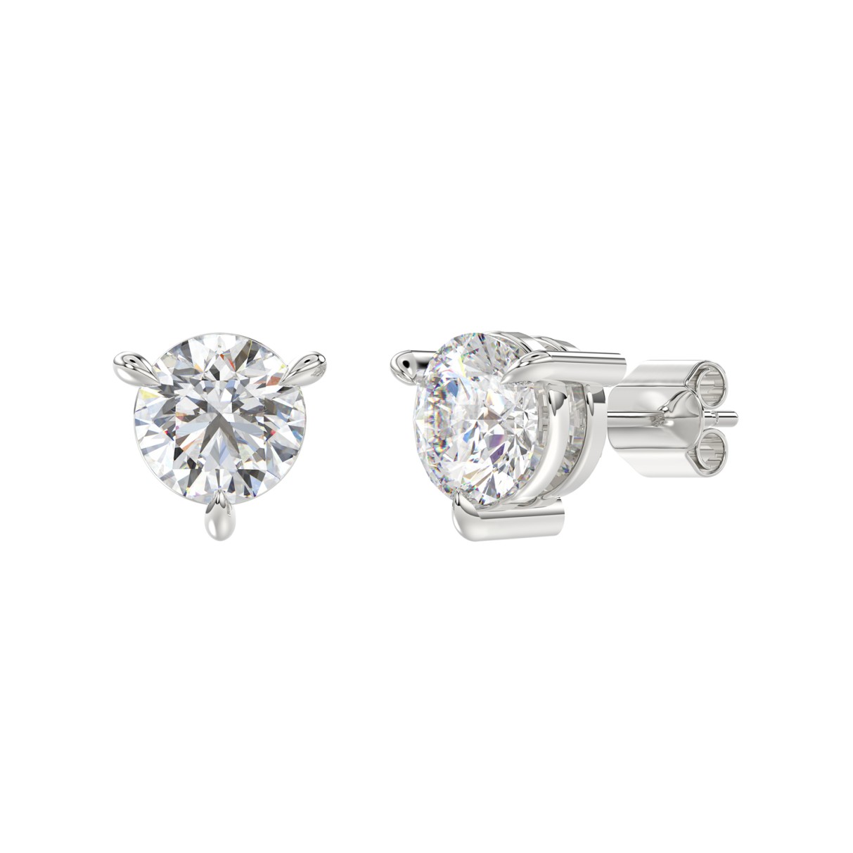 18K WHITE GOLD 2.00CT ROUND DIAMOND SOLITAIRE EARRINGS (TALON CLAWS LOCK)