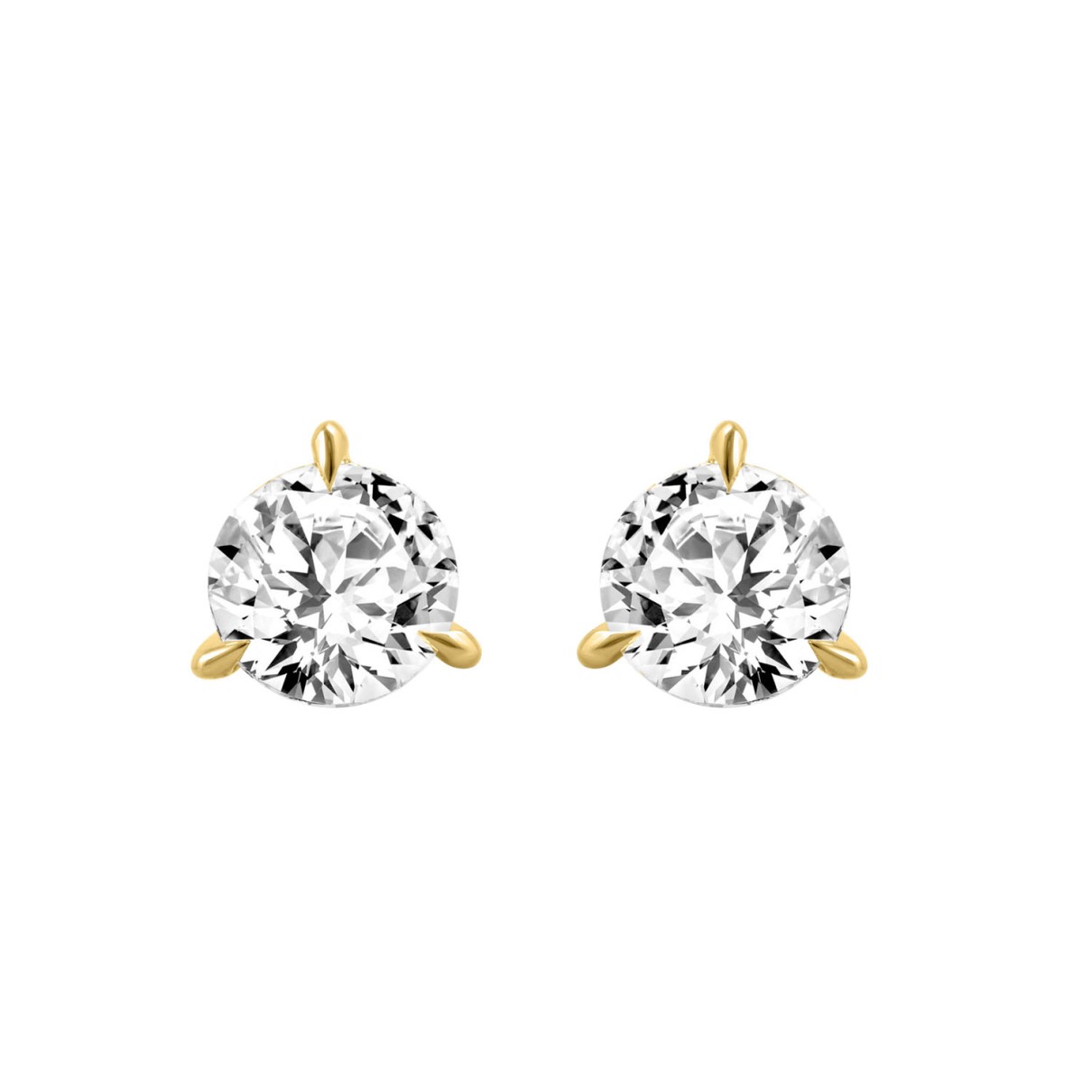 18K YELLOW GOLD 2.00CT ROUND DIAMOND SOLITAIRE EARRINGS (TALON CLAWS LOCK)