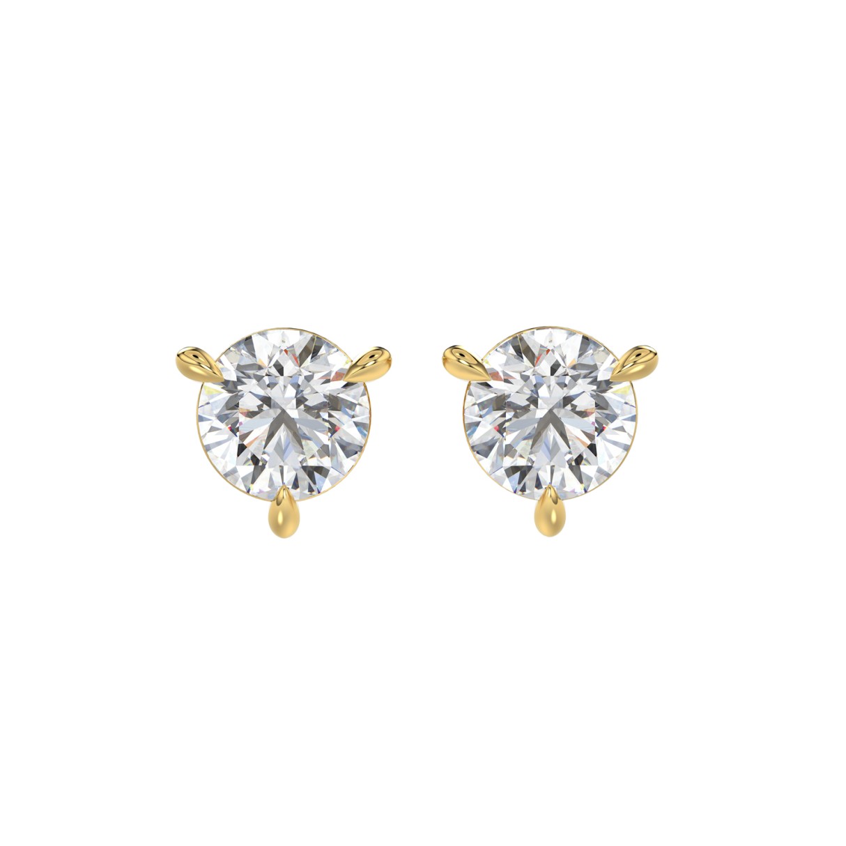 18K YELLOW GOLD 2.00CT ROUND DIAMOND SOLITAIRE EAR...