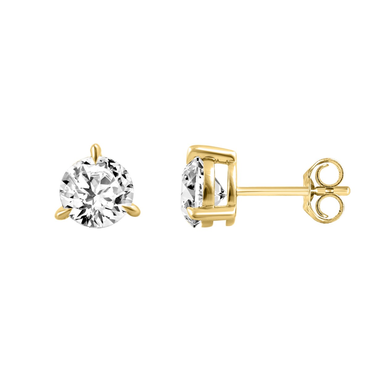 18K YELLOW GOLD 2.00CT ROUND DIAMOND SOLITAIRE EARRINGS (TALON CLAWS LOCK)