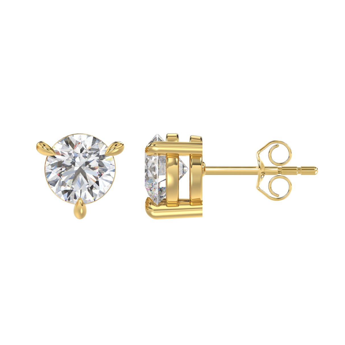 18K YELLOW GOLD 2.00CT ROUND DIAMOND SOLITAIRE EARRINGS (TALON CLAWS LOCK)