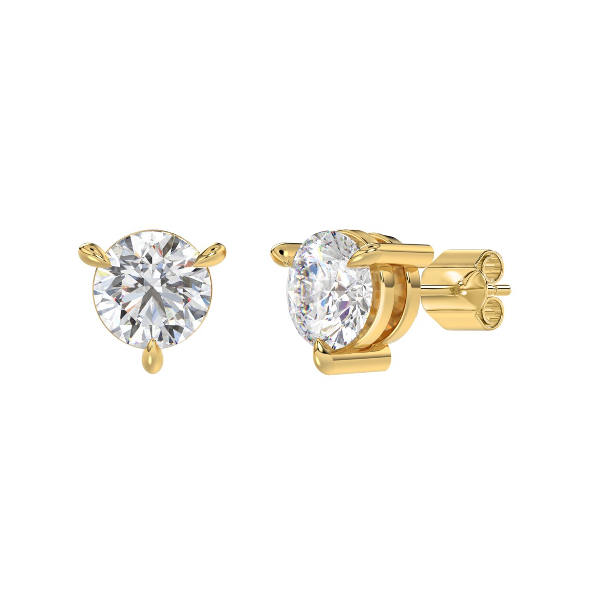 18K YELLOW GOLD 2.00CT ROUND DIAMOND SOLITAIRE EARRINGS (TALON CLAWS LOCK)