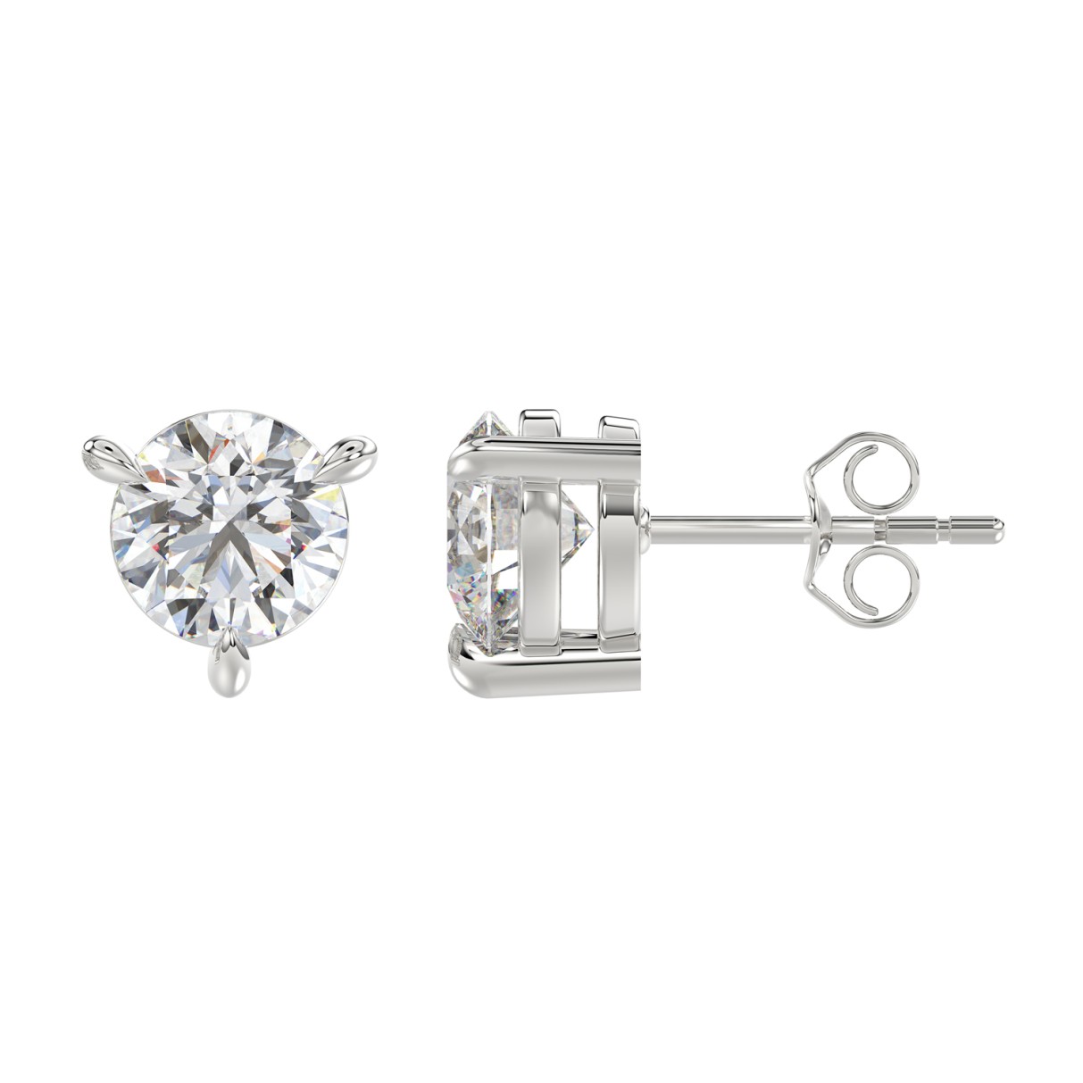 18K WHITE GOLD 3.00CT ROUND DIAMOND SOLITAIRE EARRINGS (TALON CLAWS LOCK)