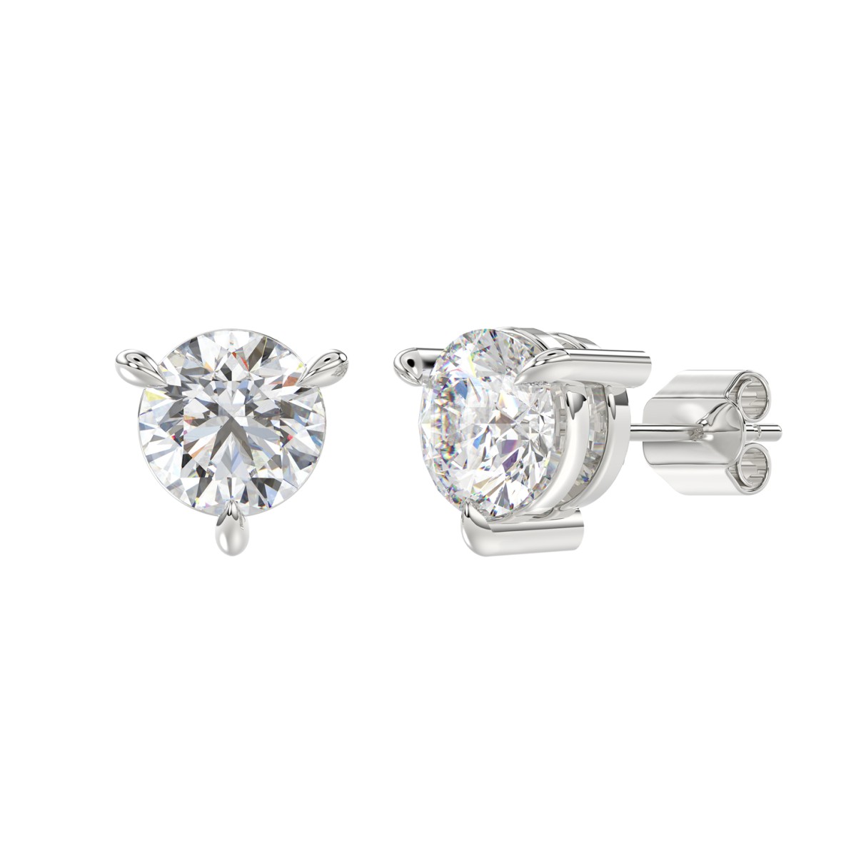 18K WHITE GOLD 3.00CT ROUND DIAMOND SOLITAIRE EARRINGS (TALON CLAWS LOCK)