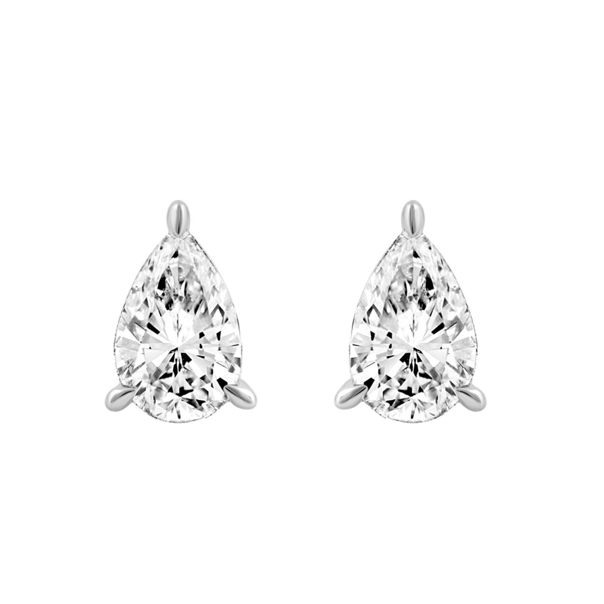 18K WHITE GOLD 2.00CT PEAR DIAMOND SOLITAIRE EARRINGS (TALON CLAWS LOCK)