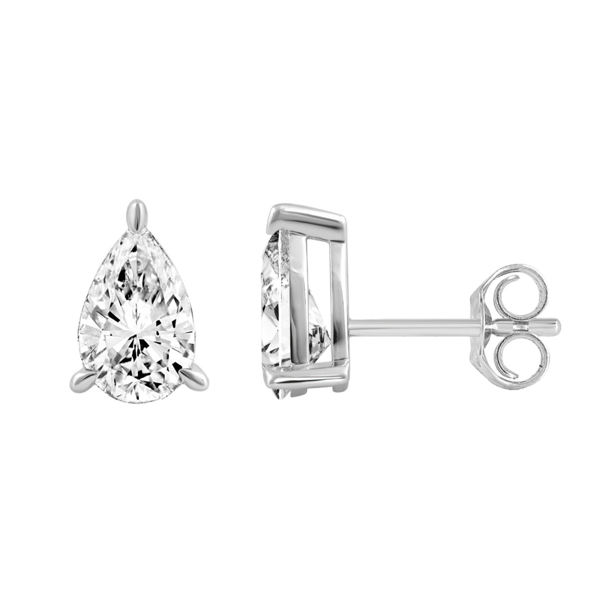 18K WHITE GOLD 2.00CT PEAR DIAMOND SOLITAIRE EARRINGS (TALON CLAWS LOCK)