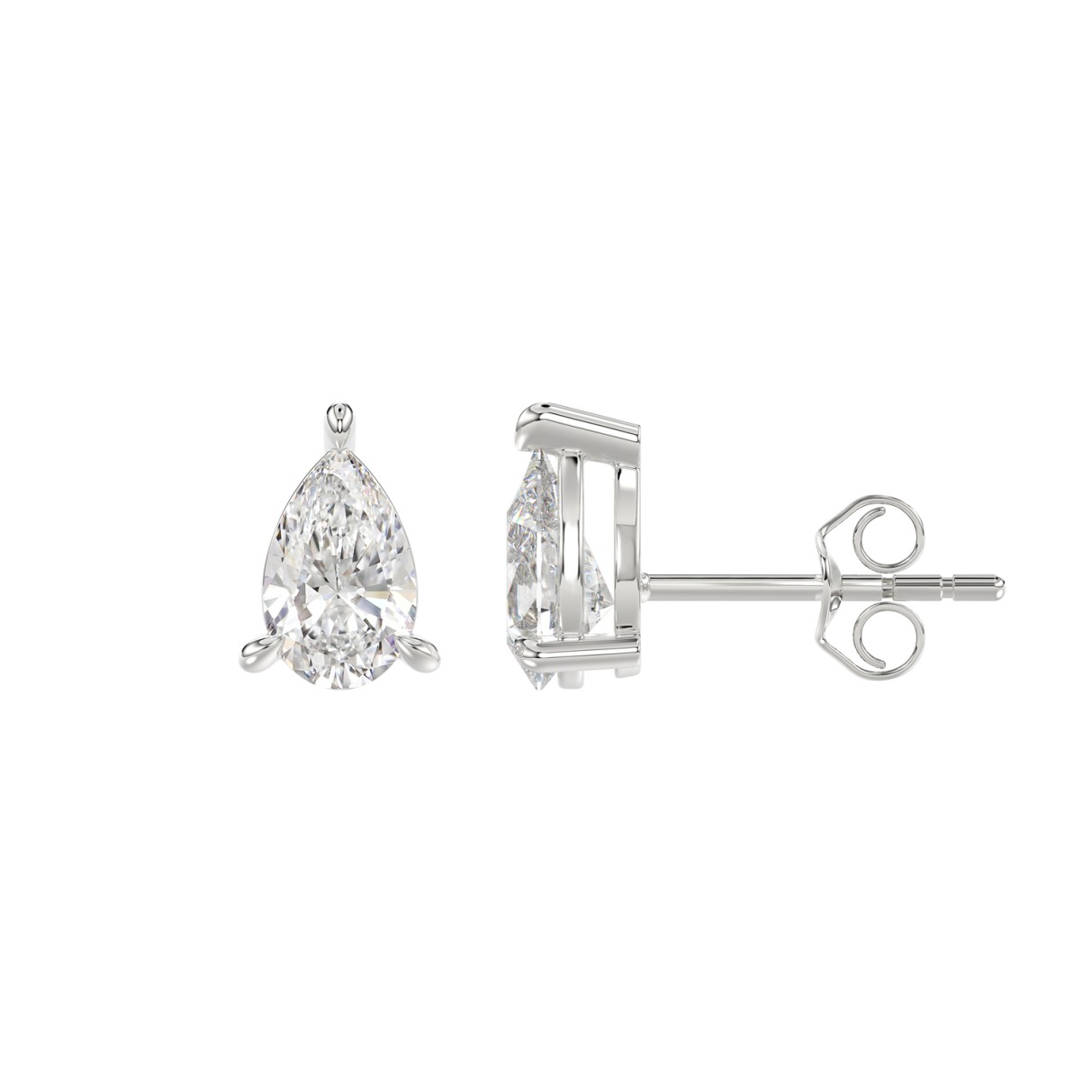 18K WHITE GOLD 2.00CT PEAR DIAMOND SOLITAIRE EARRINGS (TALON CLAWS LOCK)