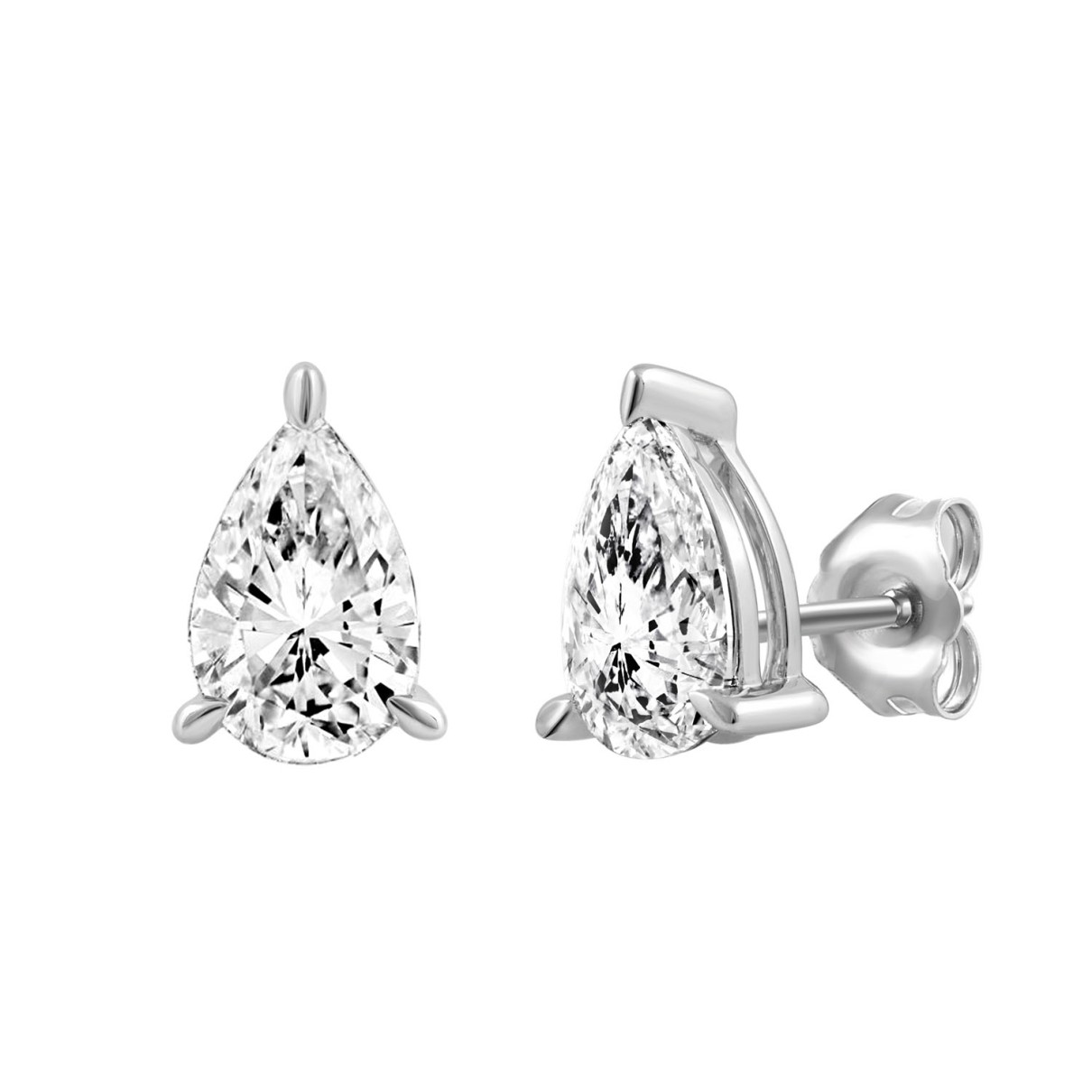 18K WHITE GOLD 2.00CT PEAR DIAMOND SOLITAIRE EARRINGS (TALON CLAWS LOCK)