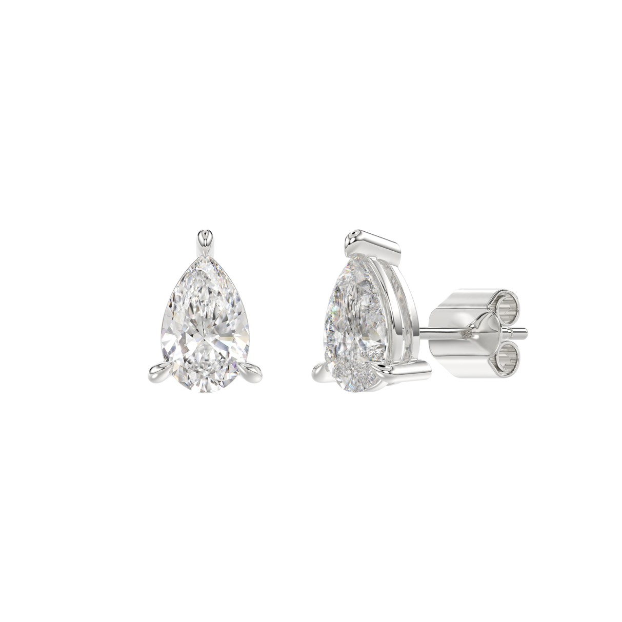 18K WHITE GOLD 2.00CT PEAR DIAMOND SOLITAIRE EARRINGS (TALON CLAWS LOCK)