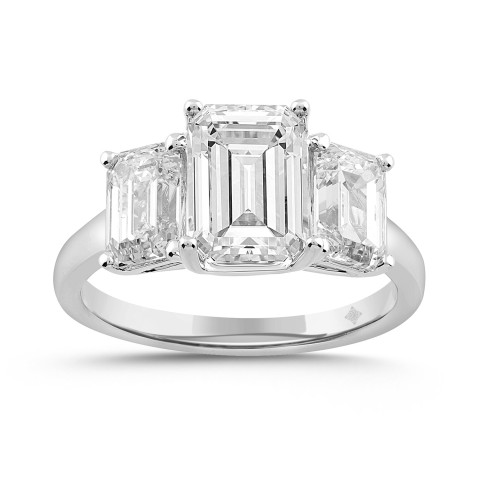 LADIES RING 5.00CT EMERALD DIAMOND 18K WHITE GOLD (CENTER STONE EMERALD DIAMOND 3.00CT)