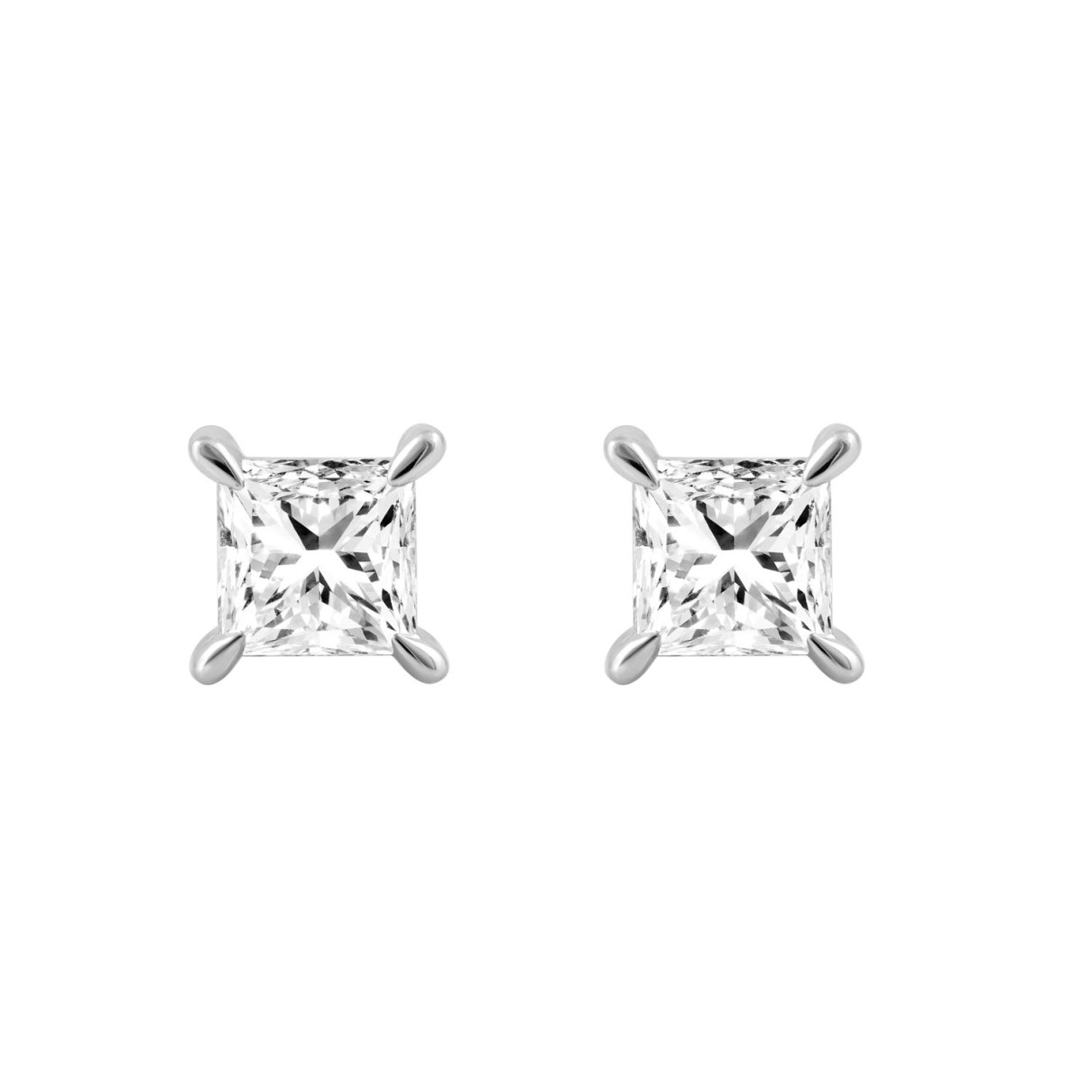 18K WHITE GOLD 2.00CT PRINCESS DIAMOND SOLITAIRE EARRINGS (TALON CLAWS LOCK)