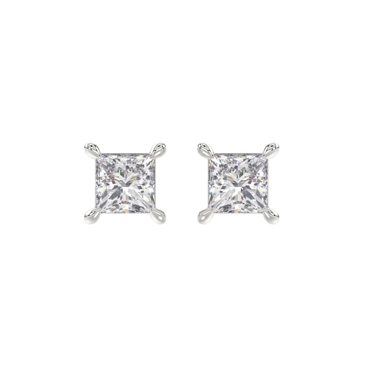 18K WHITE GOLD 2.00CT PRINCESS DIAMOND SOLITAIRE EARRINGS (TALON CLAWS LOCK)